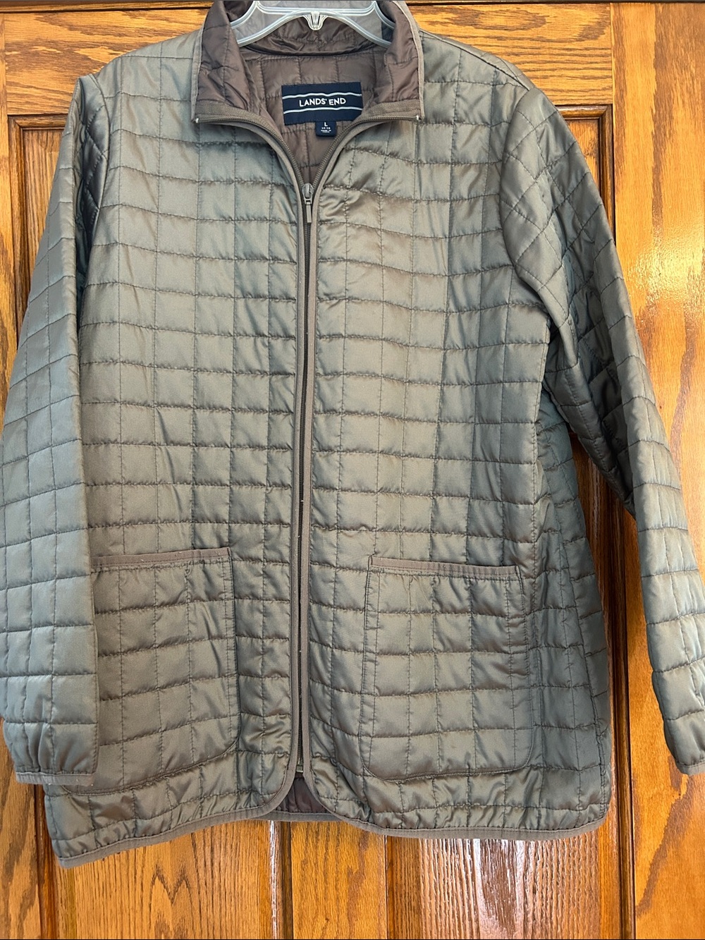 Lands' End Ladies Quilted Puffer Jacket - Olive Gray